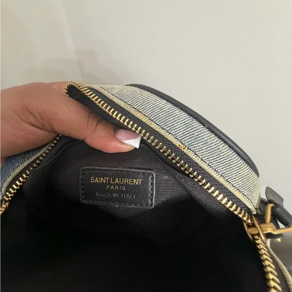 Yves Saint Laurent Chevron Blue and Gold Crossbody Bag - Picture 3 of 3